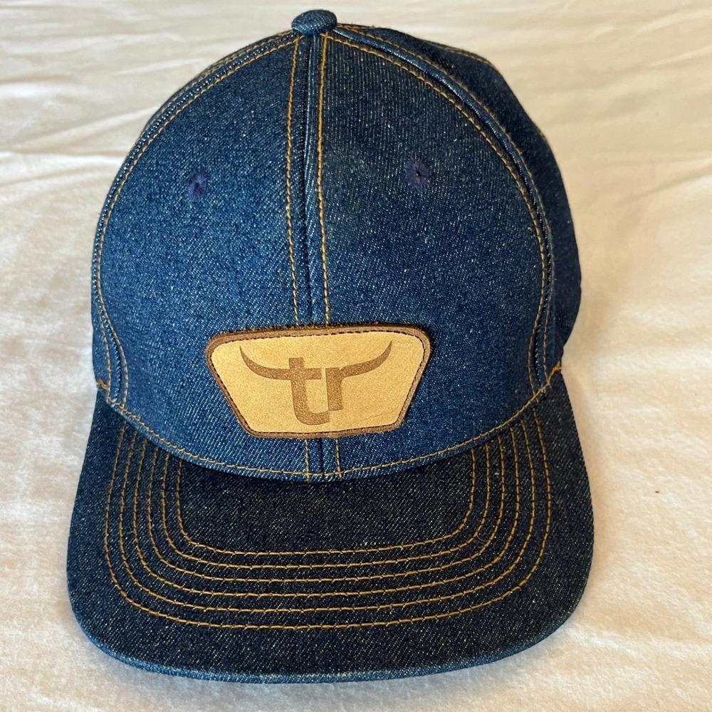 Team Roper Men Blue Denim Snapback Hat TR Bull Horn Logo Western Workwear